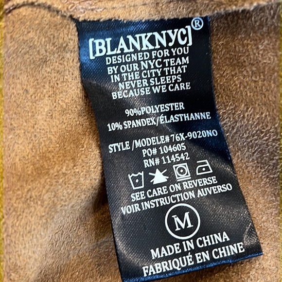 BlankNYC Camel Brown Faux Suede Drape Front Moto Style Jacket Size M - Picture 11 of 12